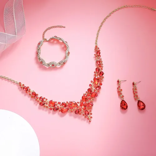 Vista 4 de Paxuan - Collar de plata con cristales de imitación para boda, aretes, brazalete, corona, tiara, juegos de joyería para novias, damas de honor