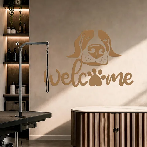 Vista 5 de Calcomanía de vinilo de bienvenida para pared, decoración divertida de perro para tienda de mascotas, mural (k152) negro