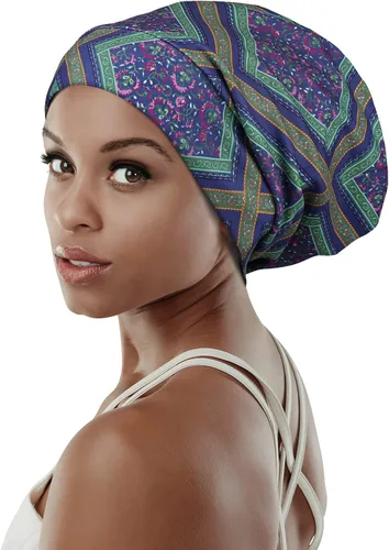 Vista 20 de Gorro de dormir ajustable con forro de satén para rastas de cabello rizado, cabeza grande, permanece puesta durante la noche