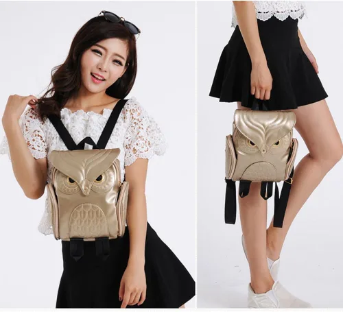 Vista 4 de WYSBAOSHU Moda búho mochila mujeres pu cuero mini bolso