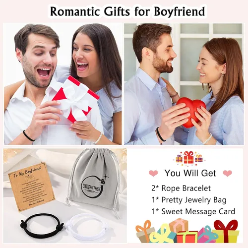 Vista 6 de UNGENT THEM Pulseras de cuerda ajustable para parejas, para hombres, novio, novia, alma gemela, marido, esposa, aniversario, día de San Valentín