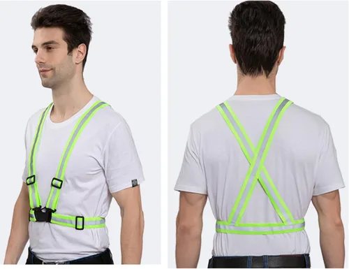 Vista 8 de Chaleco reflectante para correr, 3 piezas, correas elásticas ajustables, ligero, 360°, alta visibilidad para caminar al aire libre, trotar
