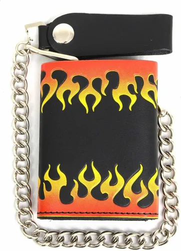 Vista 9 de Milwaukee Leather Billetera de cuero genuino para hombre con cadena de acero inoxidable antirrobo