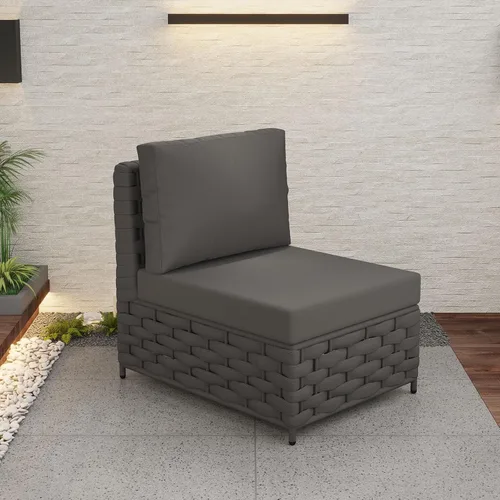 Vista 2 de TWT Sofá individual modular para exteriores con cojín grueso, gris oscuro Cuerda Textilene Gris Oscuro W/Cojín Gris Oscuro