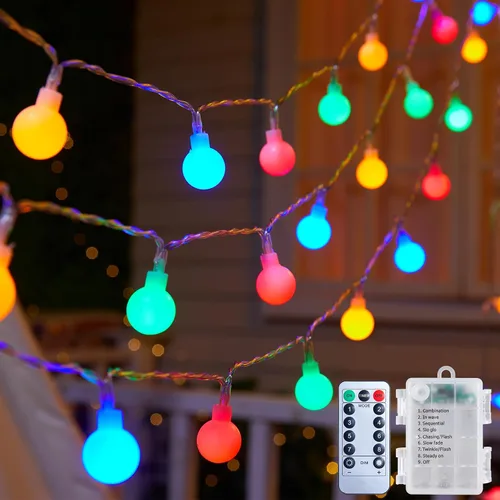 Vista 15 de Guirnalda de luces con forma de globo a pilas, 21 pies, 60 luces LED parpadeantes, 8 modos con control remoto, mini luces de globo para interiores