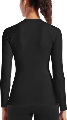 Vista 2 de Runhit Camiseta de compresión de manga larga para mujer, camiseta de entrenamiento, capa base atlética, gimnasio, yoga, correr, equipo deportivo