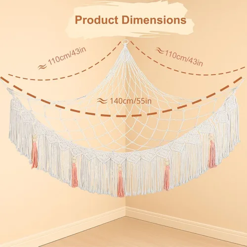 Vista 2 de Hamaca para animales de peluche, hamaca grande de macramé de felpa, red de almacenamiento de animales de peluche