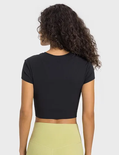 Vista 3 de ZHENWEI Camisetas de entrenamiento de manga corta para mujer, camisetas deportivas acanaladas con cuello redondo, camisetas atléticas para gimnasio