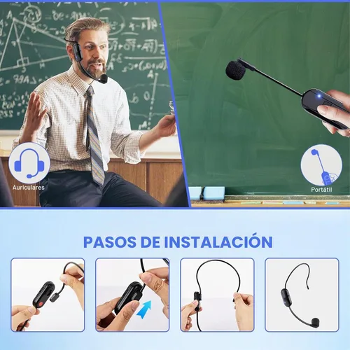 Vista 5 de Auriculares con Micrófono Inalámbrico Doble Profesional: Micrófono Inalámbrico de Diadema para Dos Personas, Micrófono de Diadema y de Mano 2 en 1