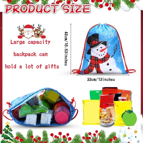 Vista 2 de Xuniea 12 bolsas de recuerdos de fiesta de Navidad para niños, mochila con cordón de Papá Noel, golosinas de Papá Noel, bolsas de regalo, regalos