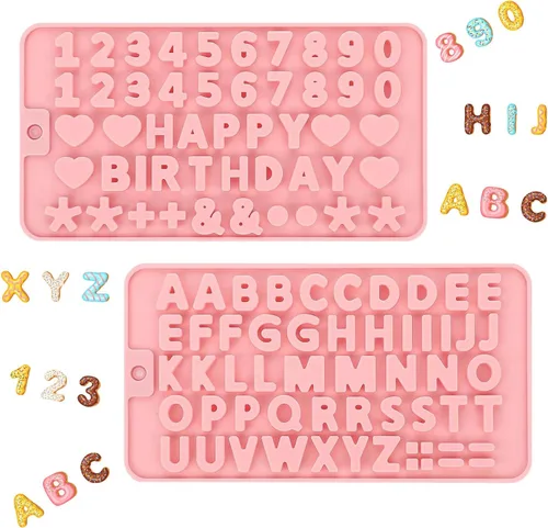 Vista 9 de 2 moldes de silicona para chocolate, moldes de letras de números, moldes reutilizables para dulces con símbolos de decoración de feliz cumpleaños