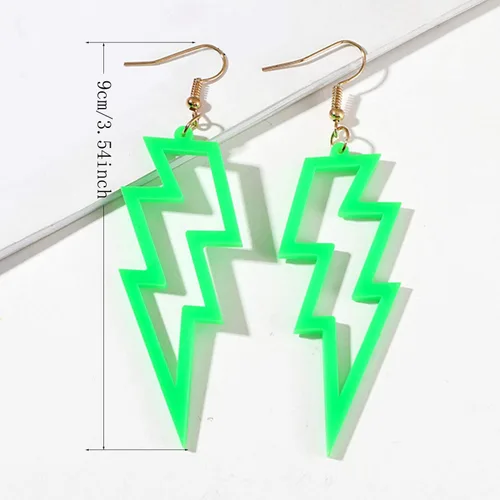 Vista 2 de 3 pares de aretes colgantes de neón fluorescentes retro de los años 80 para disfraz de neón para mujer