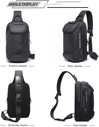 Vista 6 de Mochila tipo bandolera para hombre, bolsa de hombro impermeable con puerto USB