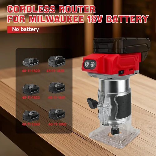 Vista 3 de Enrutador compacto inalámbrico para batería Milwaukee de 18 V, enrutador recortador sin escobillas de 800 W con 5 velocidades variables, 30000 RPM