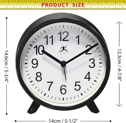Vista 7 de Infinity Instruments - Reloj despertador de plástico de 5.75 pulgadas con movimiento de cuarzo para mantener la hora precisa, color negro Movement