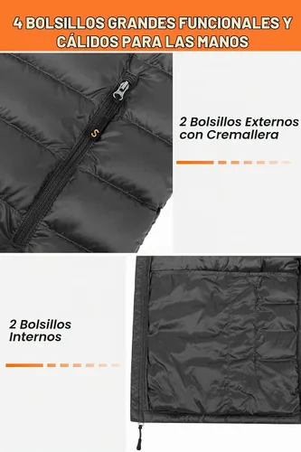 Vista 7 de SLOW DOWN Chaqueta acolchada de plumón ligera para hombre, chaqueta acolchada de invierno plegable Negro