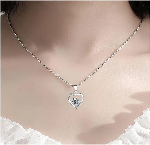 Vista 3 de ZJSZJ Women Necklace Gifts Wife Wedding Anniversary Birthday Jewelry Gifts 925 Love Heart Pendant for Her 925 Sterling Silver with Birthstone