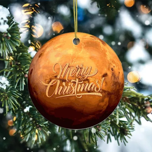 Vista 2 de Adorno de Navidad de cerámica con diseño de planeta galáctico cósmico impreso de dos caras, novedad para familiares, amigos, niños, fanáticos