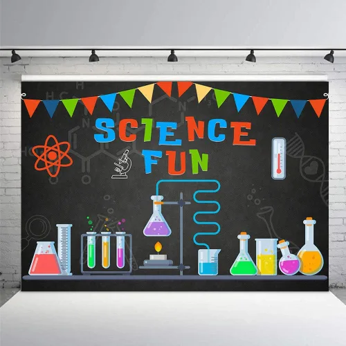 Vista 3 de MEHOFOTO - Decoración de fiesta de cumpleaños de ciencia de 7 x 5 pies, fondo de estudio fotográfico, pancarta de ciencia divertida para científico