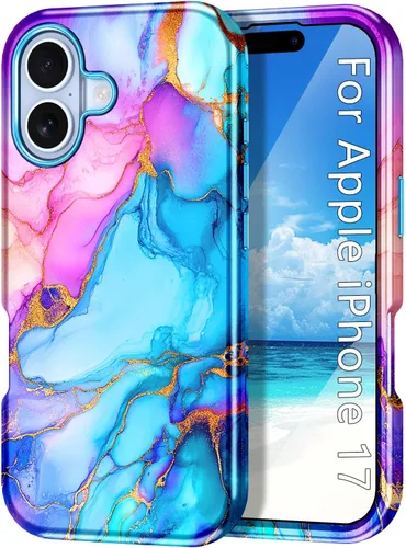 Vista 47 de Btscase Funda compatible con iPhone 17 de 6.3 pulgadas 2025, patrón de mármol 3 en 1, resistente a prueba de golpes, cuerpo completo, policarbonato