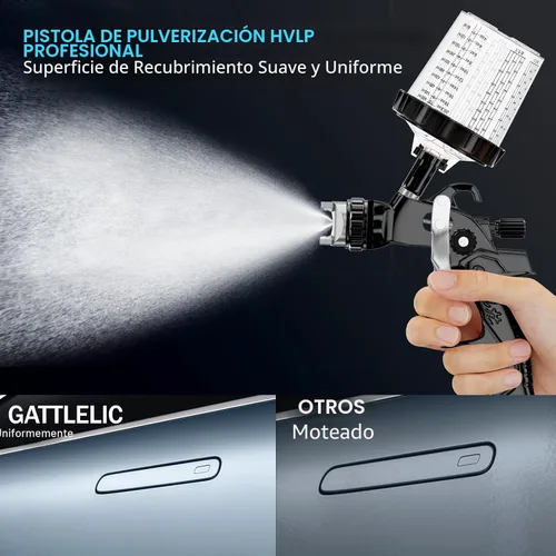 Vista 3 de Pistola rociadora de aire HVLP con boquillas de 1.4/1.7/2mm y regulador de compresor de aire, pistola de pintura de aire con taza de mezcla de 600cc