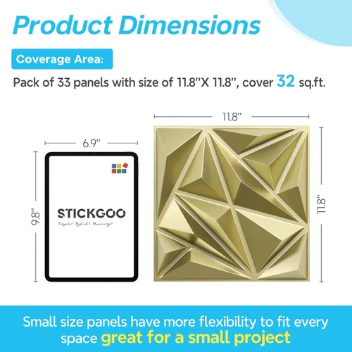 Vista 3 de STICKGOO Paneles de pared 3D para decoración de pared interior, paneles de acento de pared de diseño de diamante en oro champán, 30.5 x 30.5 cm