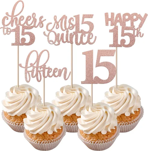 Vista 53 de Rsstarxi Paquete de 30 adornos para cupcakes de 6º cumpleaños con purpurina negra de seis Hello 6 para cupcakes Cheers to 6 años de edad
