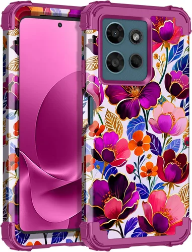 Vista 8 de LONTECT Funda para Moto Edge 2021, Moto Edge 5G UW, funda floral a prueba de golpes, 3 en 1, híbrida resistente, resistente, funda protectora