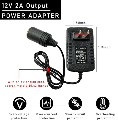 Vista 2 de Ziciner Convertidor de CA a CC, 100-240V a 12V 2A 24W Convertidor AC/DC, toma de encendedor de cigarrillos de automóvil, transformador de adaptador