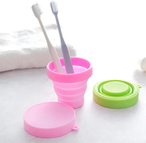 Vista 4 de AKOAK Taza de viaje plegable de silicona, taza portátil para hacer gárgaras, para salir, viajar y acampar (juego de 3, color caramelo)