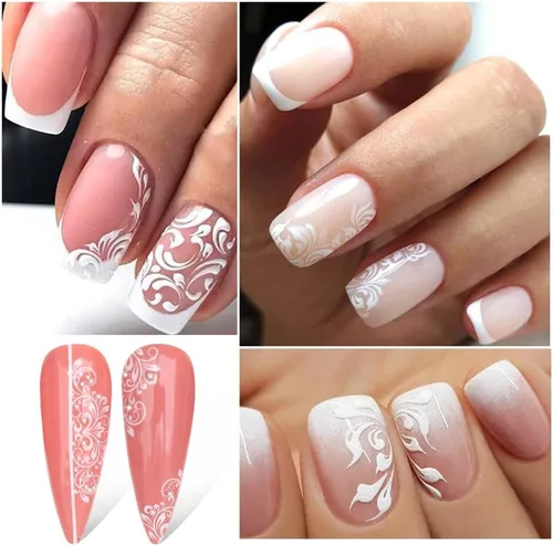 Vista 4 de Calcomanías de Arte de Uñas de Flores, Calcomanías de Uñas de Flores Blancas Suministros de Arte de Uñas 3D Encaje Retro Hoja de Flor Enredadera