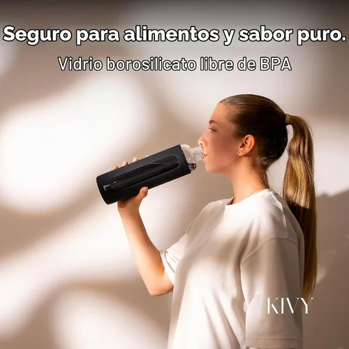 Vista 8 de KIVY Botella de agua de vidrio con funda de silicona de 22 oz