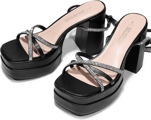 Vista 6 de DREAM PAIRS Sandalias de plataforma con cordones para mujer, con diamantes de imitación, sandalias gruesas Y2K para club, fiesta, cita, baile