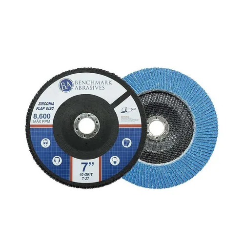 Vista 2 de Benchmark Abrasives Discos de solapa tipo 27 de circonita jumbo de alta densidad de 7 x 7/8 pulgadas para amoladora angular, discos de lijado de 7