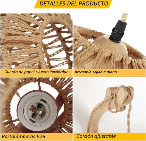 Vista 5 de Frideko Lámpara de Pared de Ratán con Cable de Enchufe Tejida a Mano Apliques de Pared con Enchufe Lámpara de Pared de Cuerda de Papel Aplique