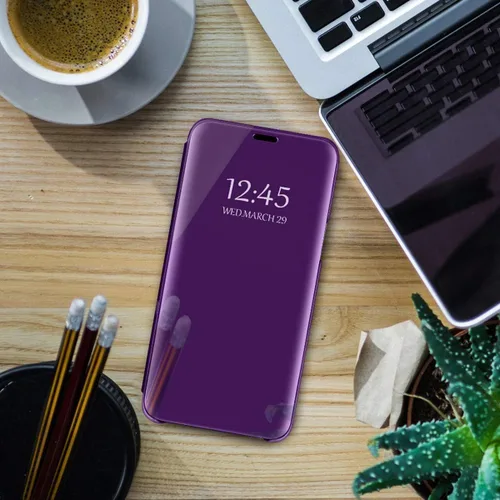 Vista 6 de Funda compatible con Samsung Galaxy A53 de piel con tapa transparente con espejo S-View, a prueba de golpes, con función atril, antiarañazos, funda