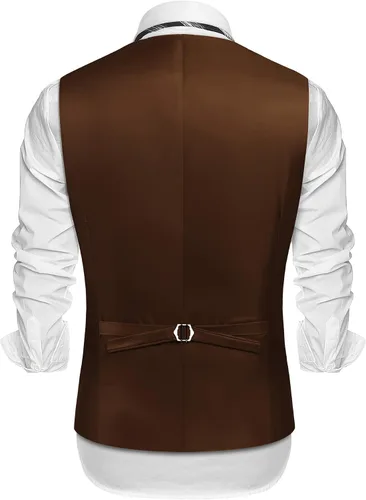 Vista 3 de COOFANDY Chaleco de cuero de ante para hombre, estilo en capas, chaleco de vestir