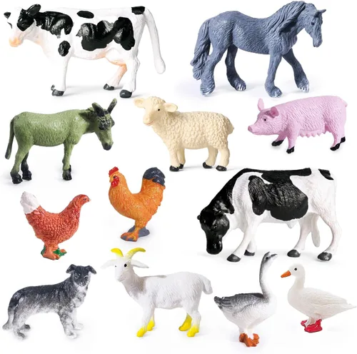Vista 10 de SIENON Juego de 12 piezas de figuras de animales de granja, mini juguetes de plástico realistas para niños, juego educativo de animales de granja
