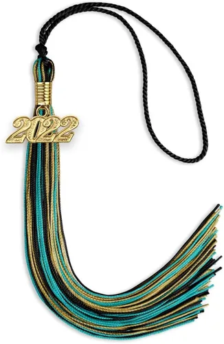 Vista 147 de Endea Graduation Borla mixta de triple color con gota de fecha dorada (negro/dorado/blanco, 2021)