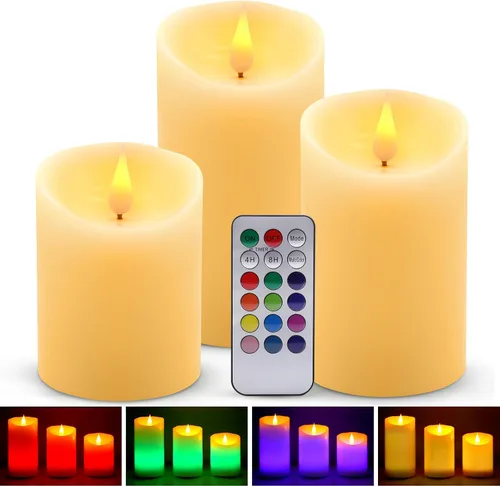 Vista 9 de 3 PZS Velas LED de Cera Real Recargables Sin Llama, Blanco Cálido, Control Remoto, D2 x H4", Brillo Ajustable Parpadeante Operadas con Batería Velas