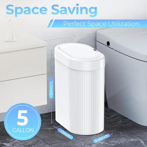 Vista 5 de [Usado] jinligogo Basurero de baño de 5 galones con tapa, sensor de movimiento automático, cubo de basura blanco, sin contacto, delgado