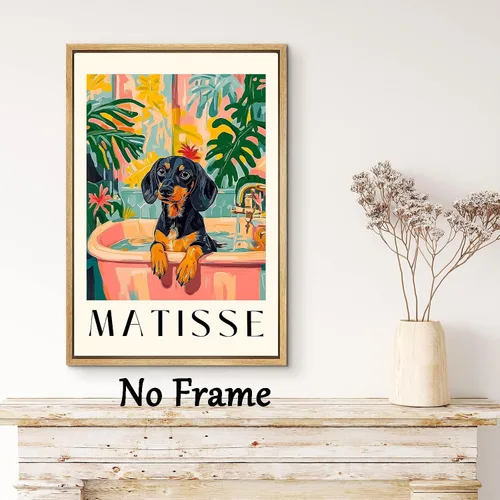 Vista 4 de Henri Matisse - Póster de pared con diseño de perro negro en la bañera, diseño vintage estético de animales, divertido arte de pared para baño