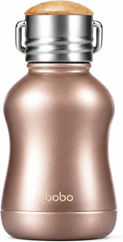 Vista 8 de YOHKOH Mini Botella de Agua Aislada al Vacío Con Tapa de Bambú - Botella de Agua Térmica de Acero Inoxidable para Mujeres, Niñas, Niños, Botella