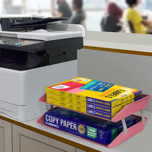 Vista 4 de Acrimet Facility - Organizador de archivos de escritorio de plástico de 2 niveles (color rosa sólido)