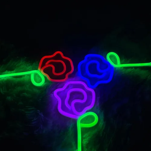Vista 7 de ENUOLI Letrero de pared LED rosa neón con tallo verde para luz fría, arte de pared, decoración de dormitorio, accesorios para el hogar, fiesta