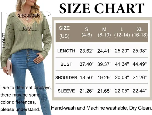 Vista 5 de MIROL Suéter de encaje guipur para mujer, cuello en V, manga larga, tejido de ganchillo, casual, para otoño