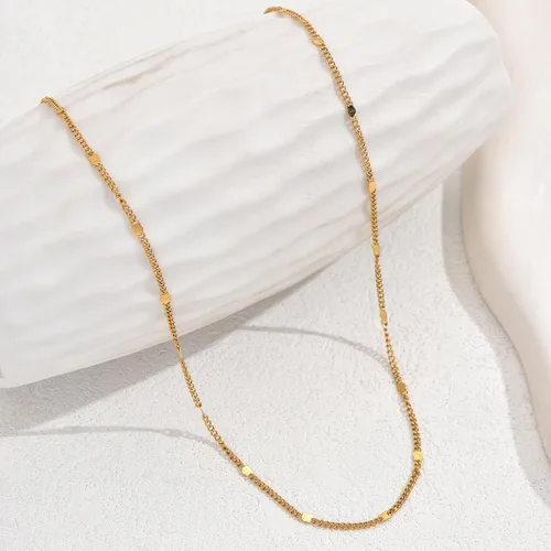Vista 6 de Delicado collar de cadena para mujer, chapado en oro de 18 quilates, gargantilla de disco de moneda, collar simple de cadena trenzada con cuentas