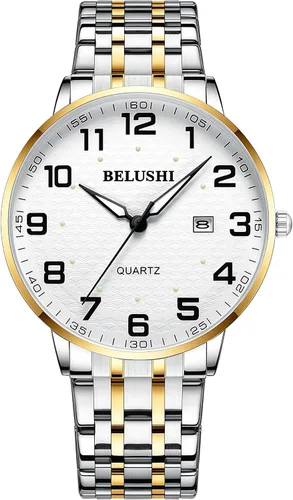 Vista 15 de Gosasa Reloj de cuarzo fácil de leer para personas mayores, números grandes, calendario, resistencia al agua de 98.4 ft, luminoso, reloj de pulsera
