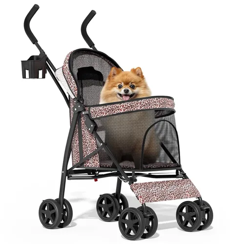 Vista 15 de MoNiBloom Cochecito para mascotas de 4 ruedas, cochecito jogger jaula para cachorros de fácil plegado con cubierta solar, almohadilla y bolsa