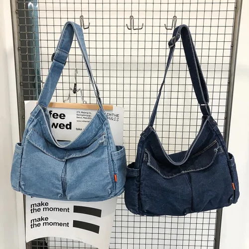 Vista 5 de KlaOYer Bolso bandolera de lona grande tipo hobo para la escuela, bolso bandolera con bolsillo para mujeres y hombres
